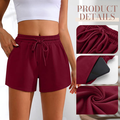 Women Sweat Shorts 3-Pack - High Waist Athletic Lounge Shorts with Pockets