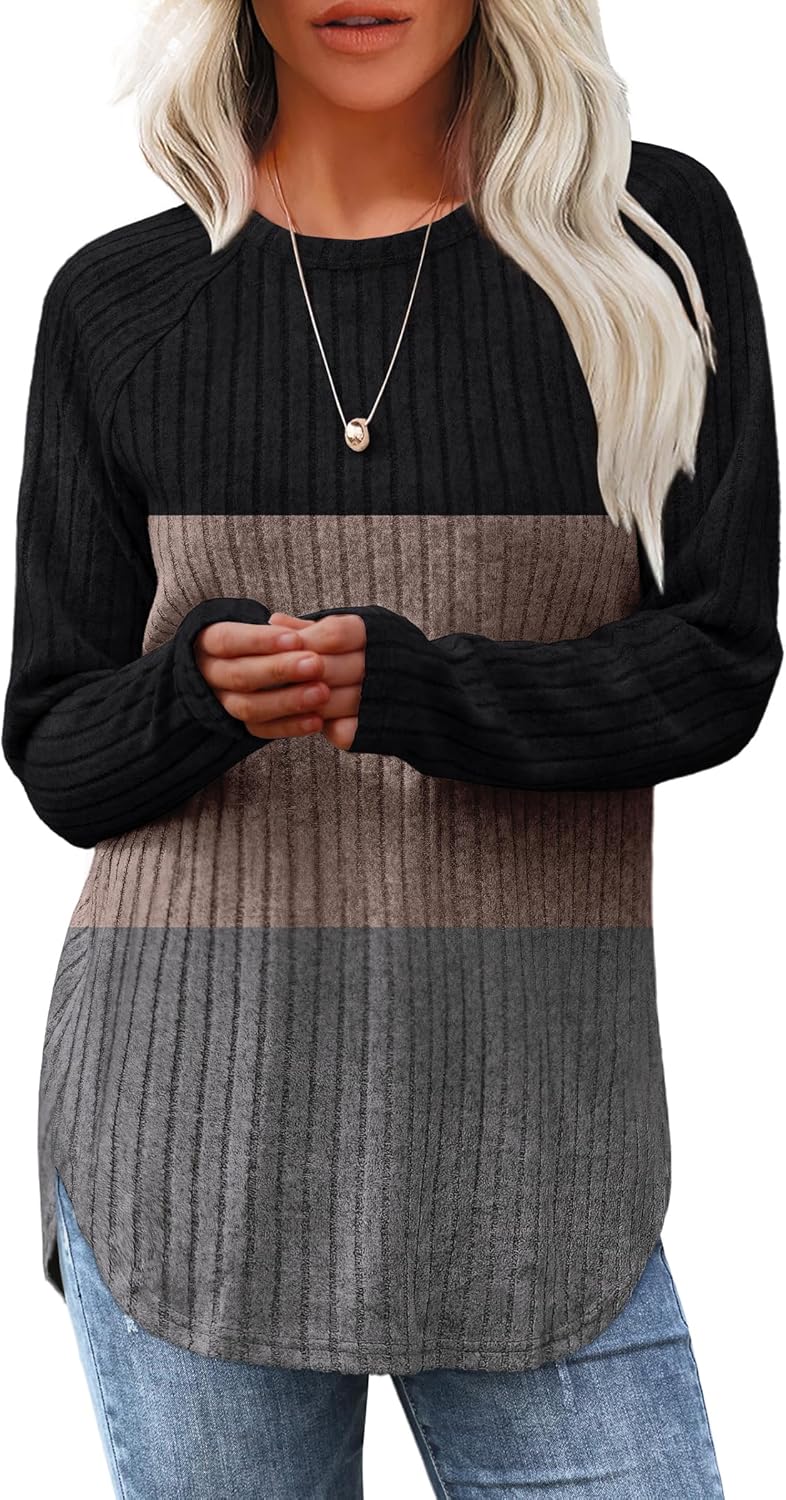 Long Sleeve Tunic Top for Women - Loose Fit Pullover with Curved Hem
