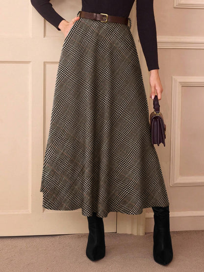 Women's Plaid Skirts - High Waist A-Line Midi Tartan Skirt with Pockets