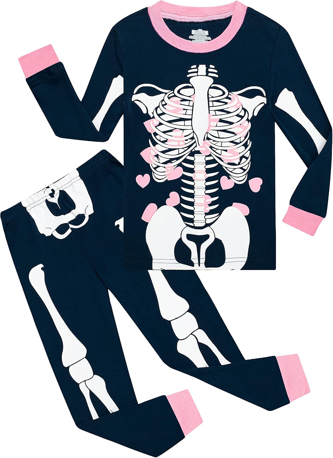 Kids Cotton Pajamas 2 Piece Set - Soft Sleepwear for Boys and Girls Skeleton Glow-in-the-dark Blue6114