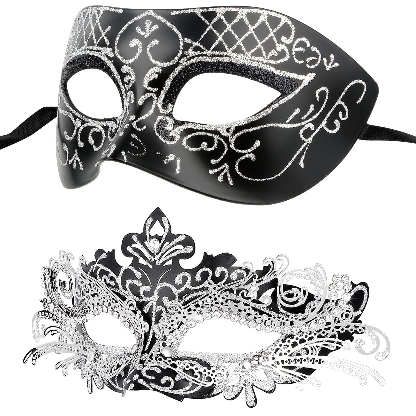 Masquerade Masks - Elegant Mardi Gras Party Masks - Premium Decorative Masks for Women and Men Black With Silver Line
