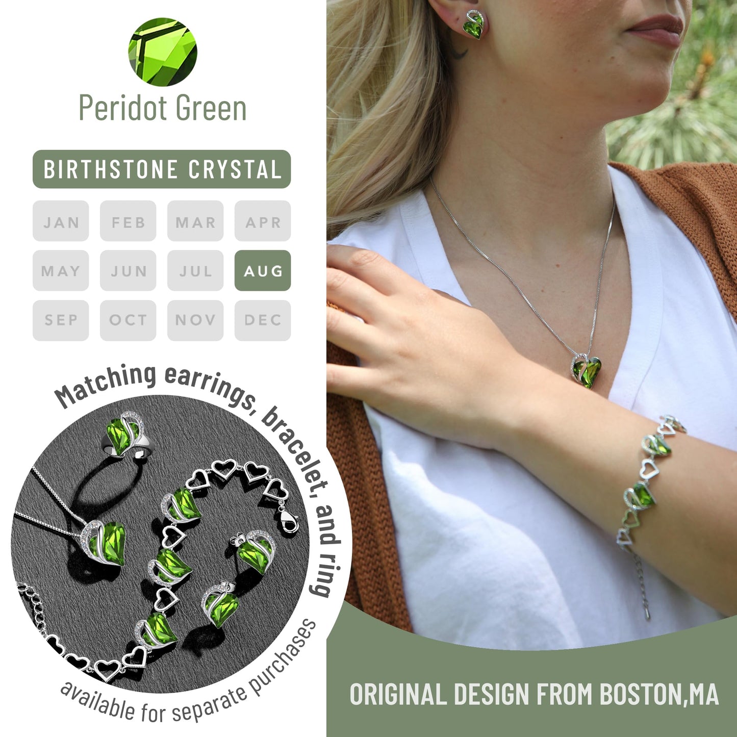 Infinity Love Birthstone Heart Necklace - 18K White Gold Plated Crystal Pendant Gift for Women