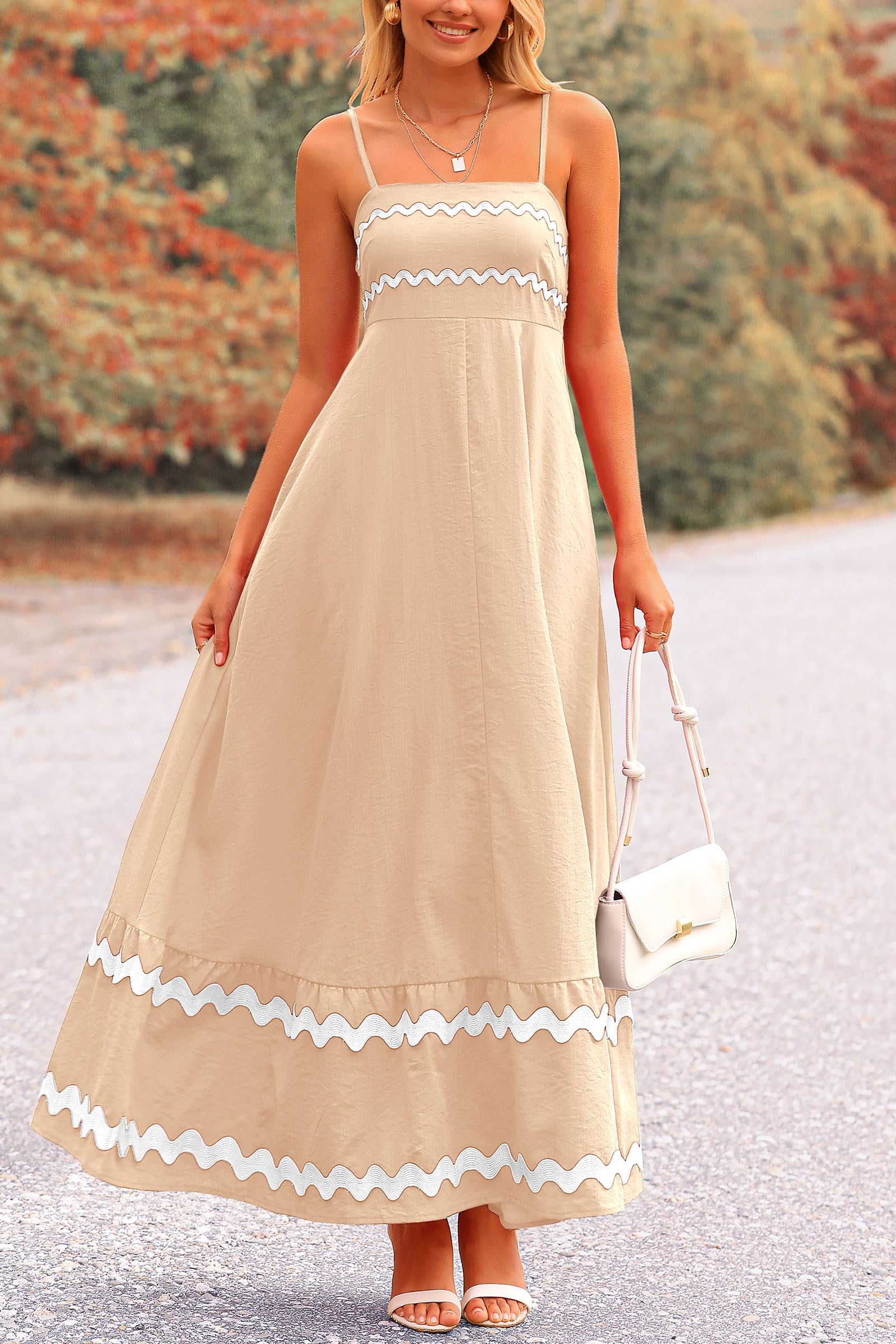 Blue Casual Dresses - Women's Sleeveless Spaghetti Strap Maxi Dress - Flowy Beach Ruffle