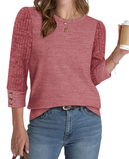 Women's Long Sleeve Shirts - Lightweight 3/4 Sleeve Sweaters with Buttons