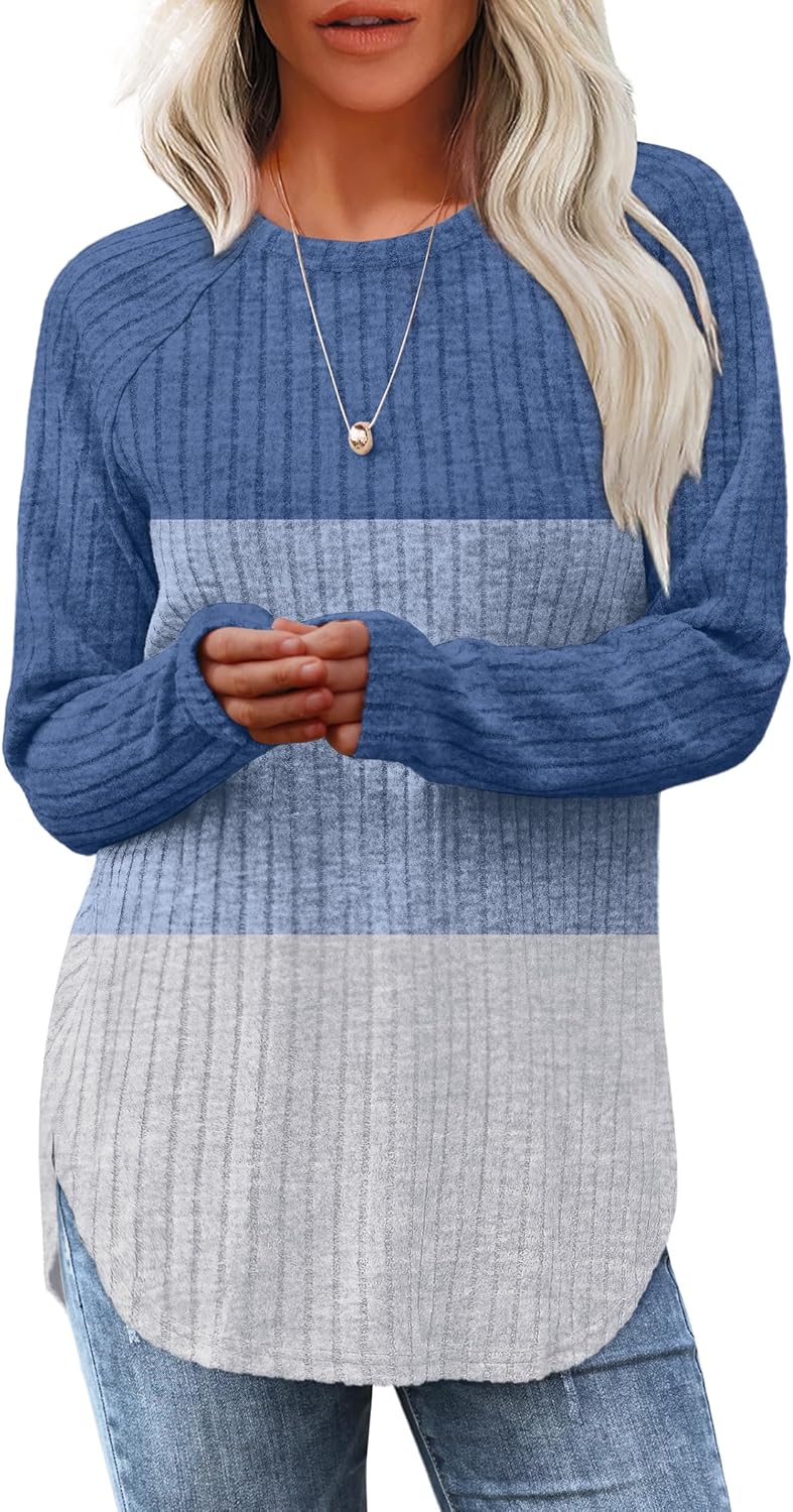 Long Sleeve Tunic Top for Women - Loose Fit Pullover with Curved Hem