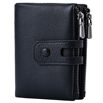 Women Leather Wallet - Small RFID Blocking Card Holder with Double Zipper Small Black