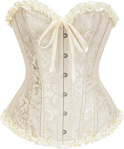 Corset Top for Women - Lace Bustier Shapewear with Push Up Support Beige