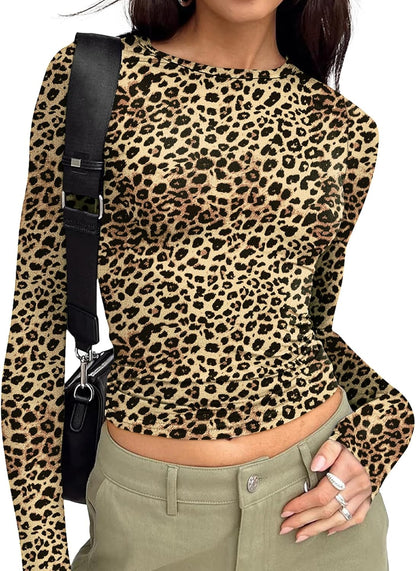 Long Sleeve Crop Top for Women - Stretchy Basic Tee with Crew Neck