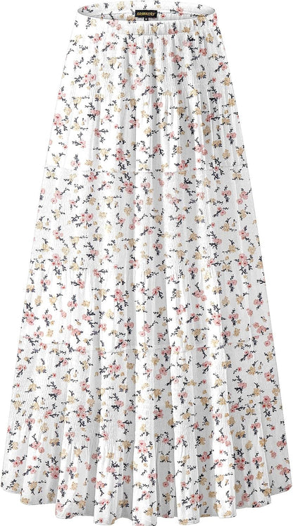 Chiffon Maxi Skirt for Women - High Waist Pleated A-Line Flared Long Skirt