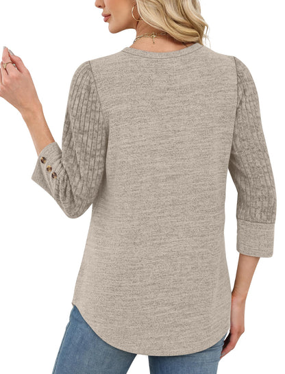 Women's Long Sleeve Shirts - Lightweight 3/4 Sleeve Sweaters with Buttons