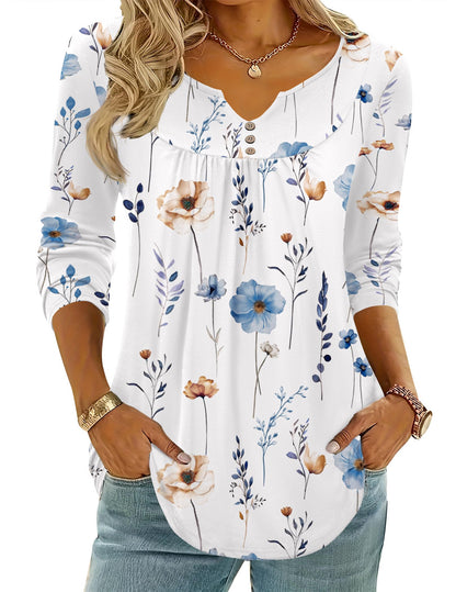 Women Long Sleeve V Neck Blouse - Casual Dressy Work Tunic Top with Pleated Detail 2025