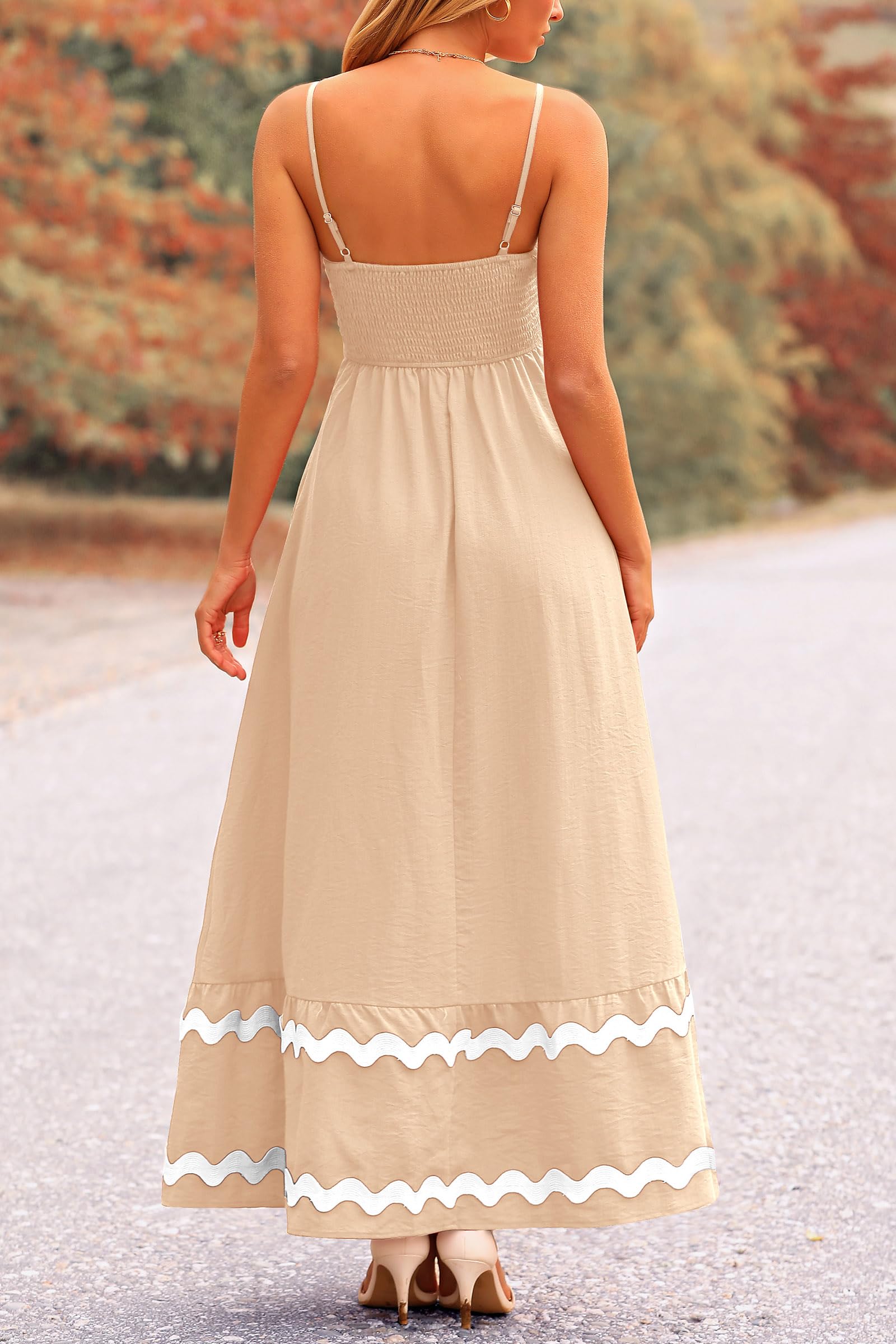 Blue Casual Dresses - Women's Sleeveless Spaghetti Strap Maxi Dress - Flowy Beach Ruffle