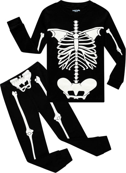 Boys Cotton Pajamas 2 Piece Set Kids Toddler Sleepwear PJs Skeleton Glow-in-the-dark F4
