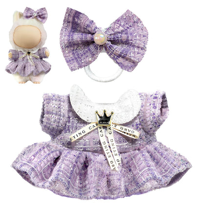 3 Piece Handmade Crochet Outfit for 17cm Dolls - Heart Sweater Hat & Bag Set Purple