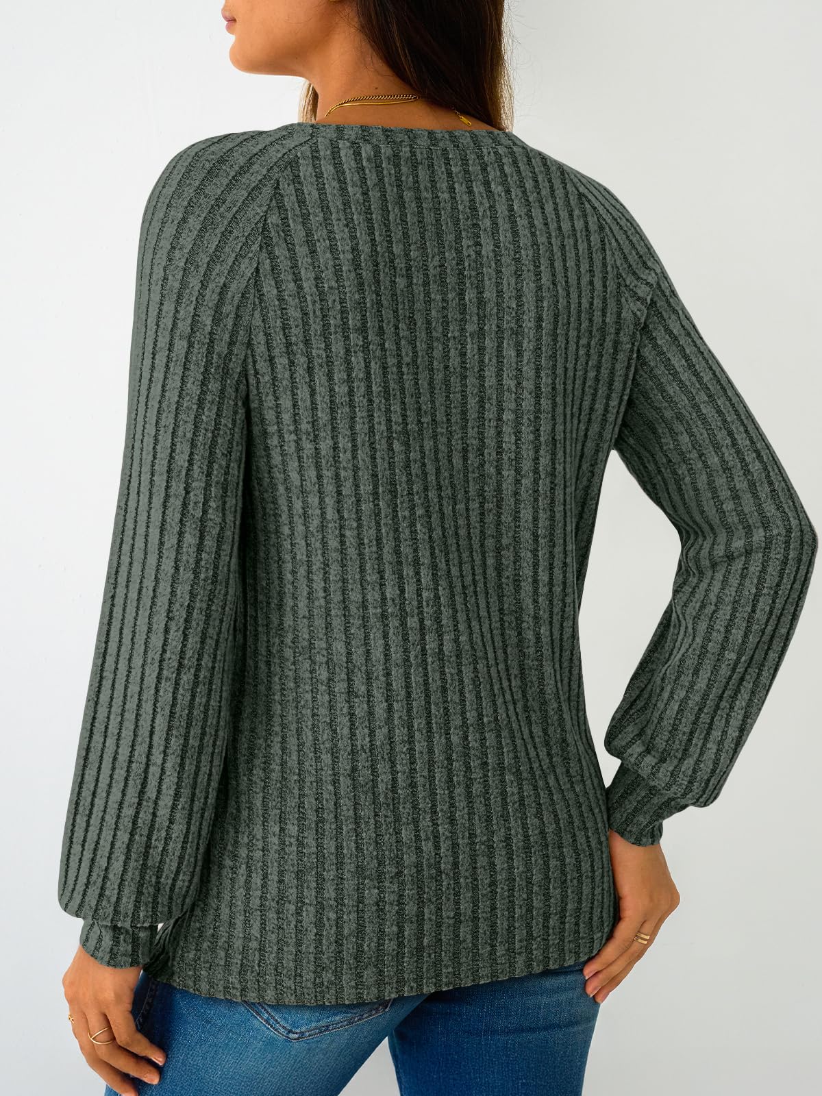 Women's Long Sleeve Tops - Fall Lightweight Sweaters with Shoulder Buttons