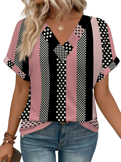 Womens Summer Tops V Neck Short Sleeve Shirts Casual Dolman Sleeve Fashion Blouse 3-black Stripes