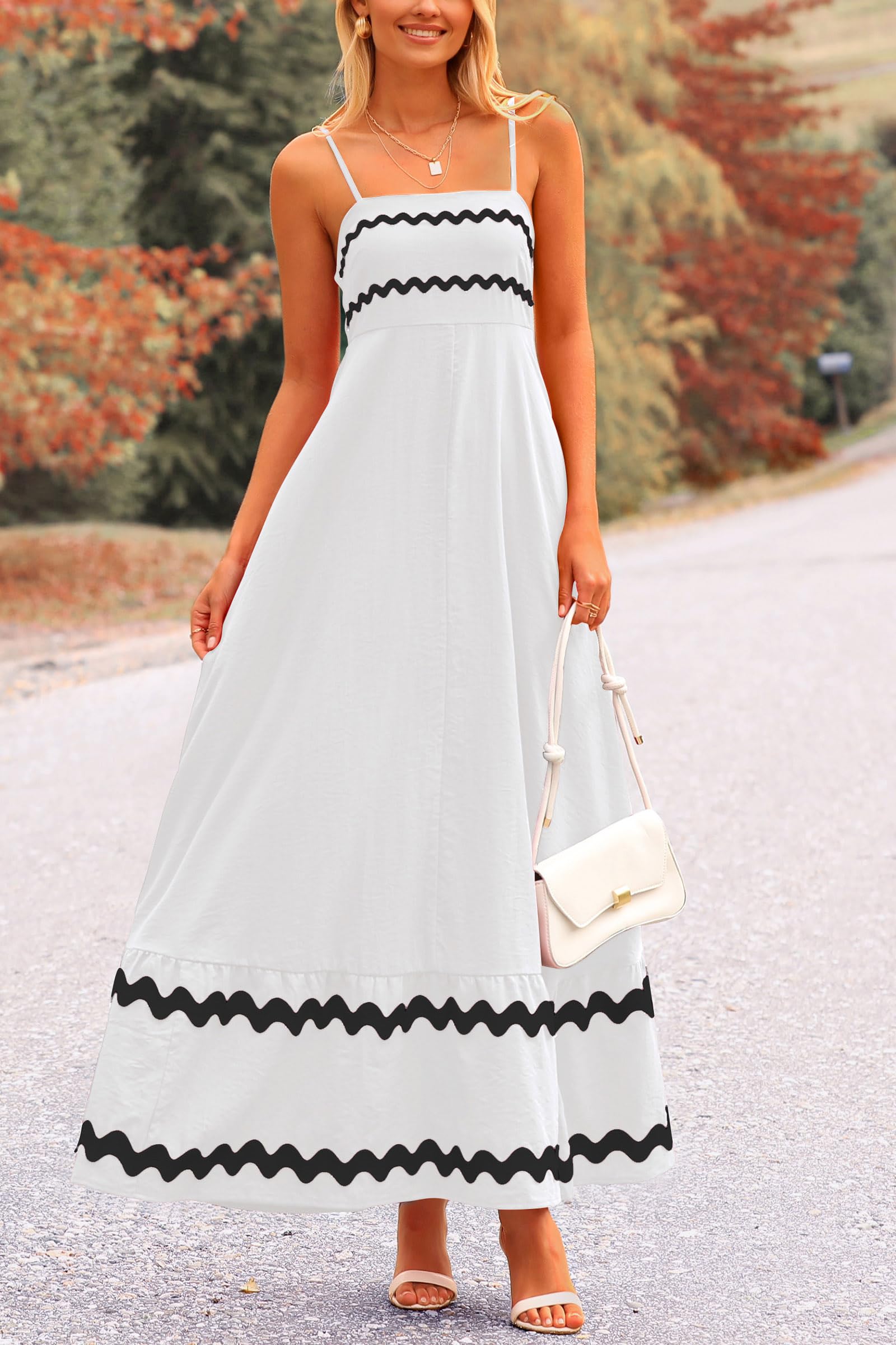 Blue Casual Dresses - Women's Sleeveless Spaghetti Strap Maxi Dress - Flowy Beach Ruffle