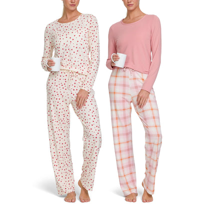 Women's Pajama Sets 2 Pack - Soft Lounge PJ Pants Set for Sleeping & Lounging