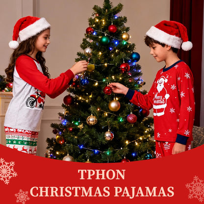 Tphon Kids Christmas Pajamas Sets Santa Claus Dinosaur Sleepwear Long Sleeve PJS Set for Boys Girls 2-12 Years