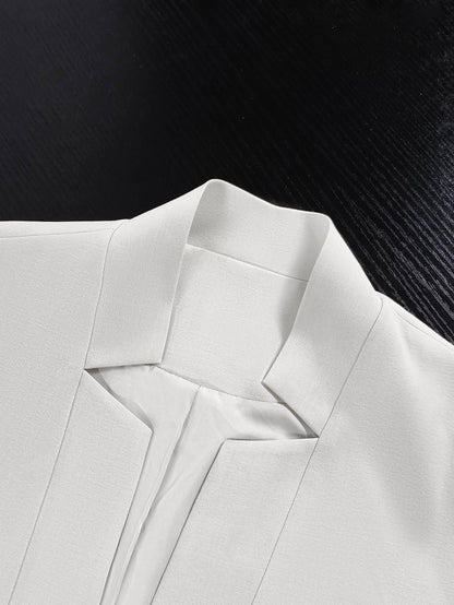 Women's Tweed Blazer Jacket - Open Front Stand Collar Professional Work Coat