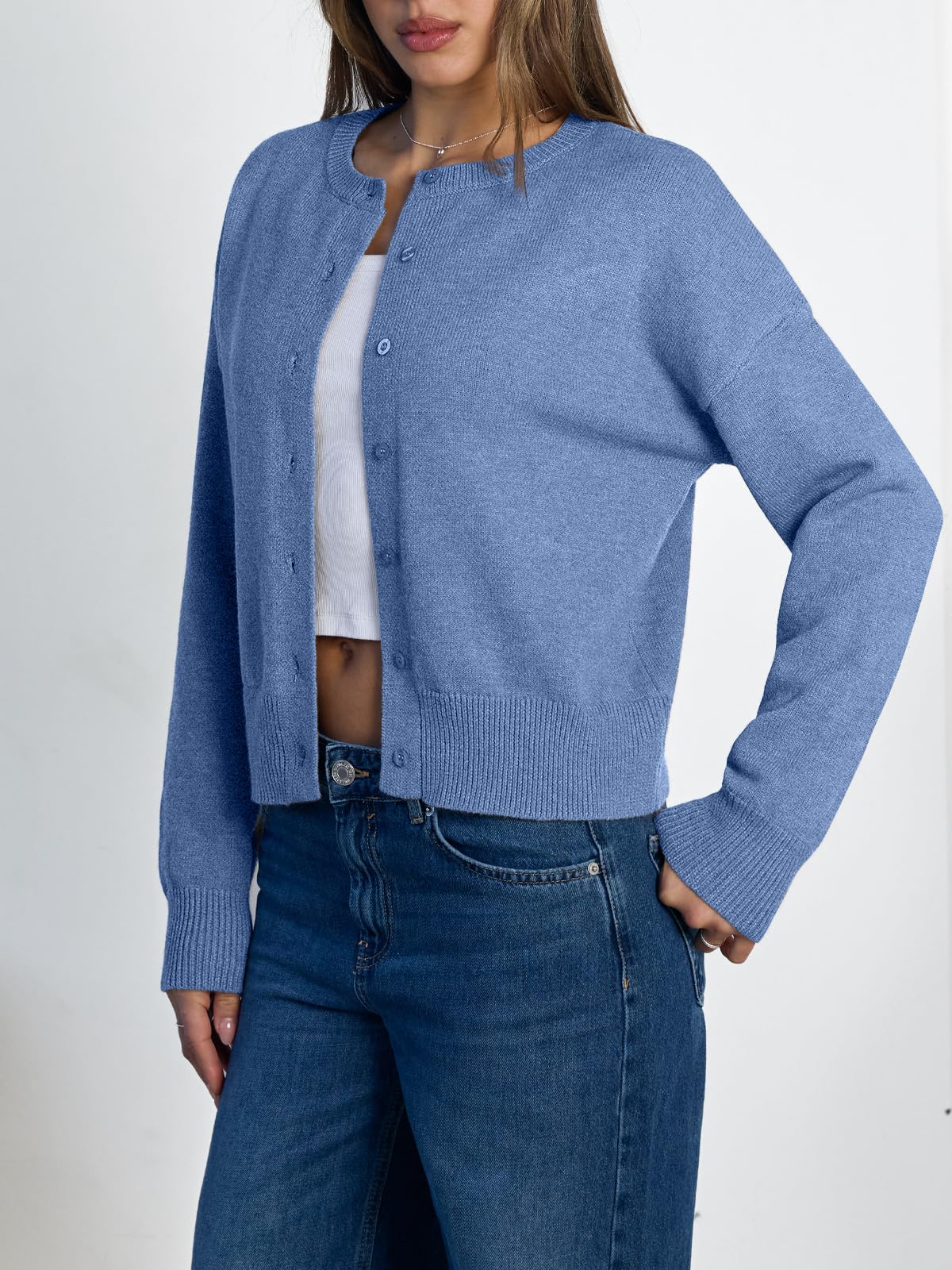 Women's Cropped Cardigan Sweaters - Lightweight Fall Button Up Knit