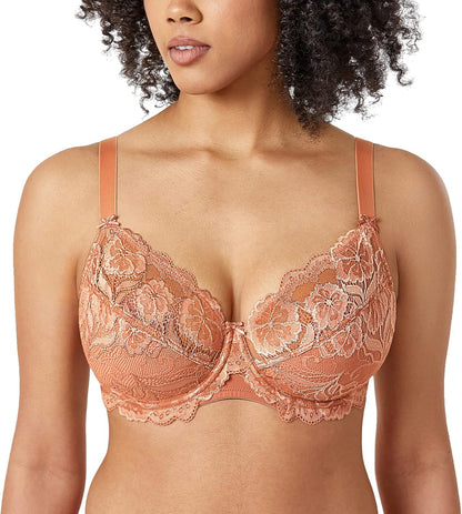 Plus Size Full Coverage Bra - Lace Underwire Unlined Bra Up to J Cup 38D Sun Kissed