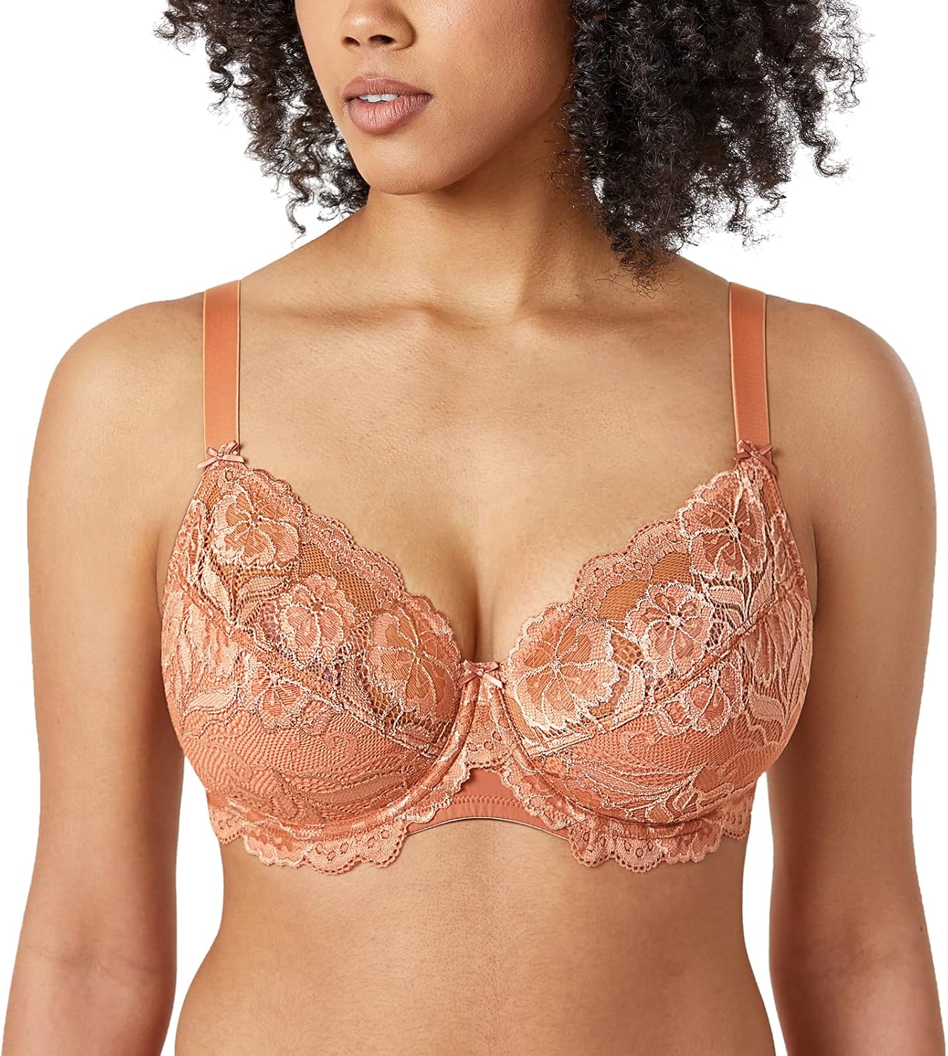 Plus Size Full Coverage Bra - Lace Underwire Unlined Bra Up to J Cup 38D Sun Kissed