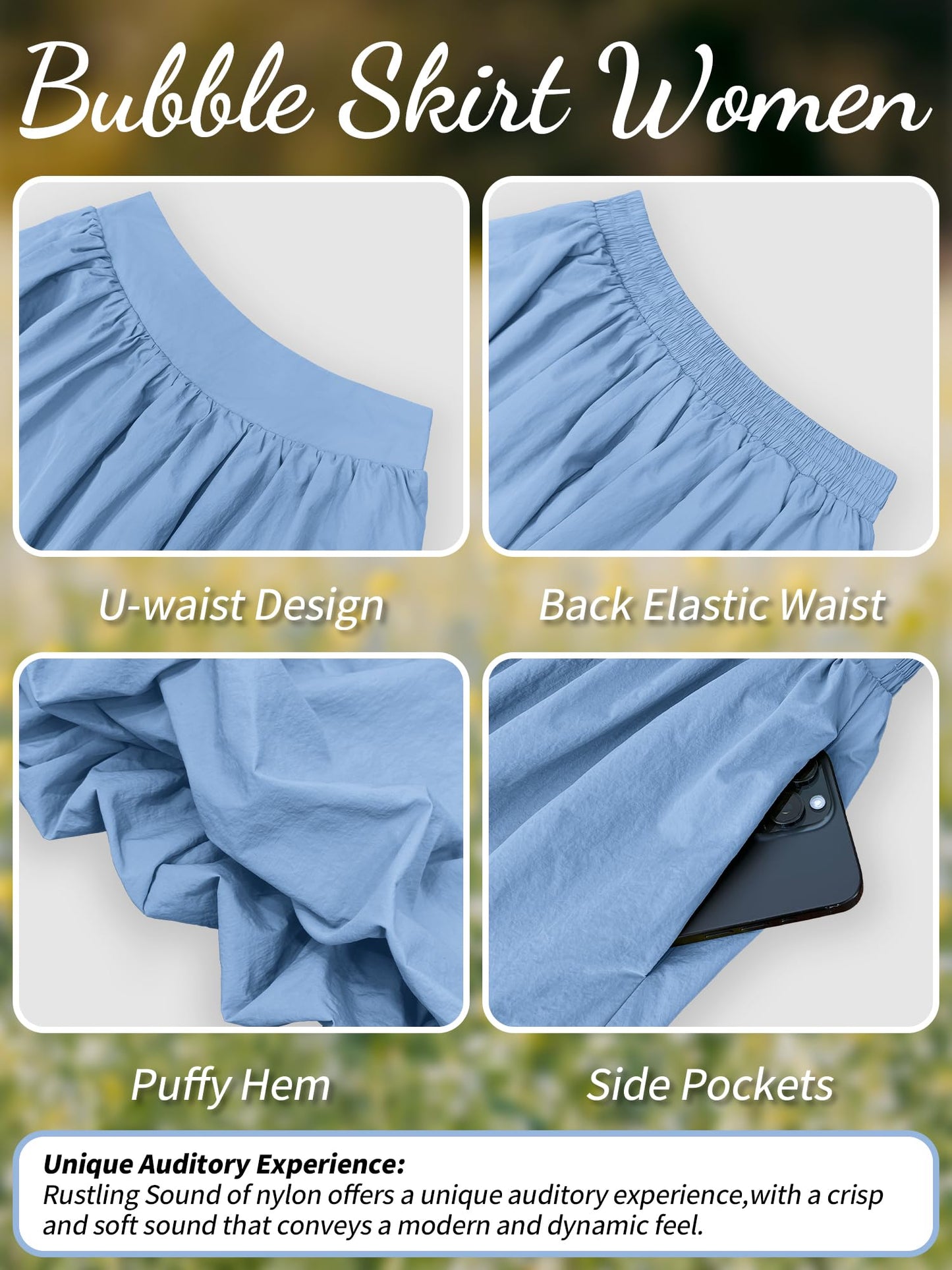 Bubble Skirt with Pockets - Elastic Waist Y2K A-Line Long Skirt for Women