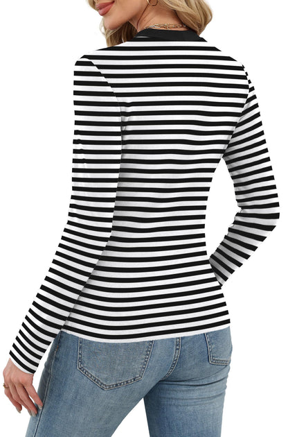 Women's Long Sleeve Thermal Shirt - Fleece Mock Neck Slim Fit Top