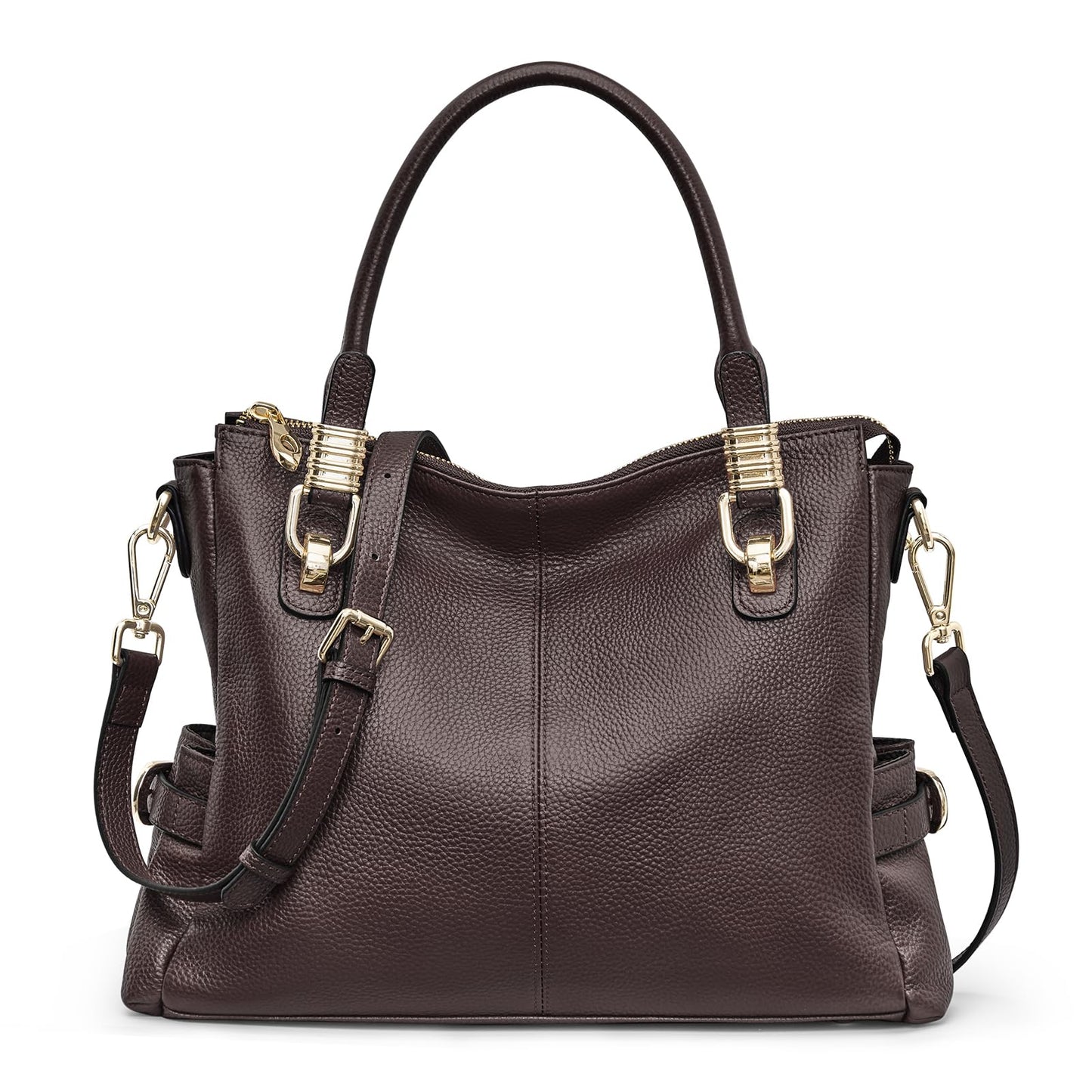 Women Genuine Leather Handbag - Soft Satchel Tote Shoulder Bag with Adjustable Strap Large Coffee