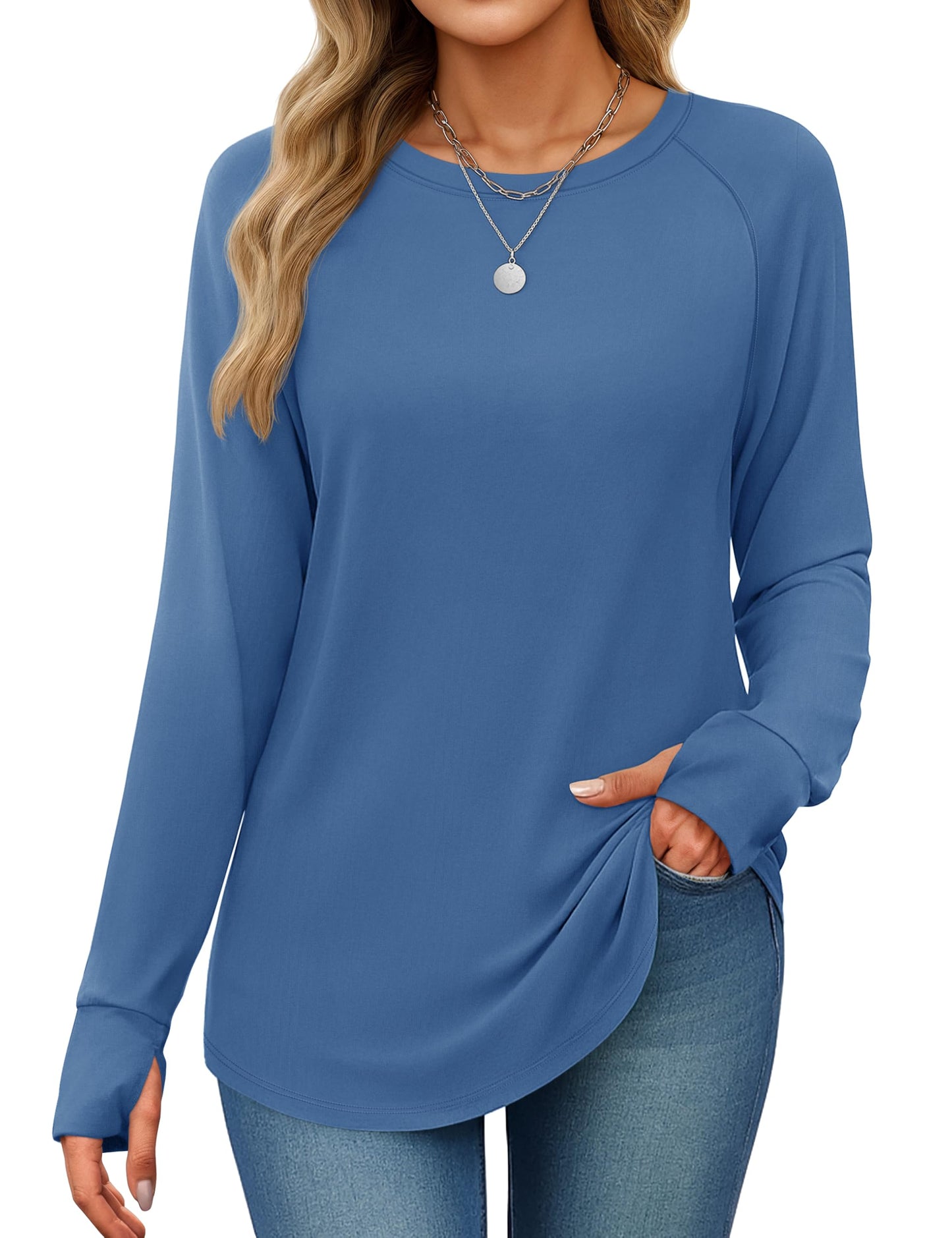 Women's Long Sleeve Tunic Top with Thumb Holes - Loose Fit Shirt for Leggings