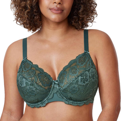 Plus Size Full Coverage Bra - Lace Underwire Unlined Bra Up to J Cup