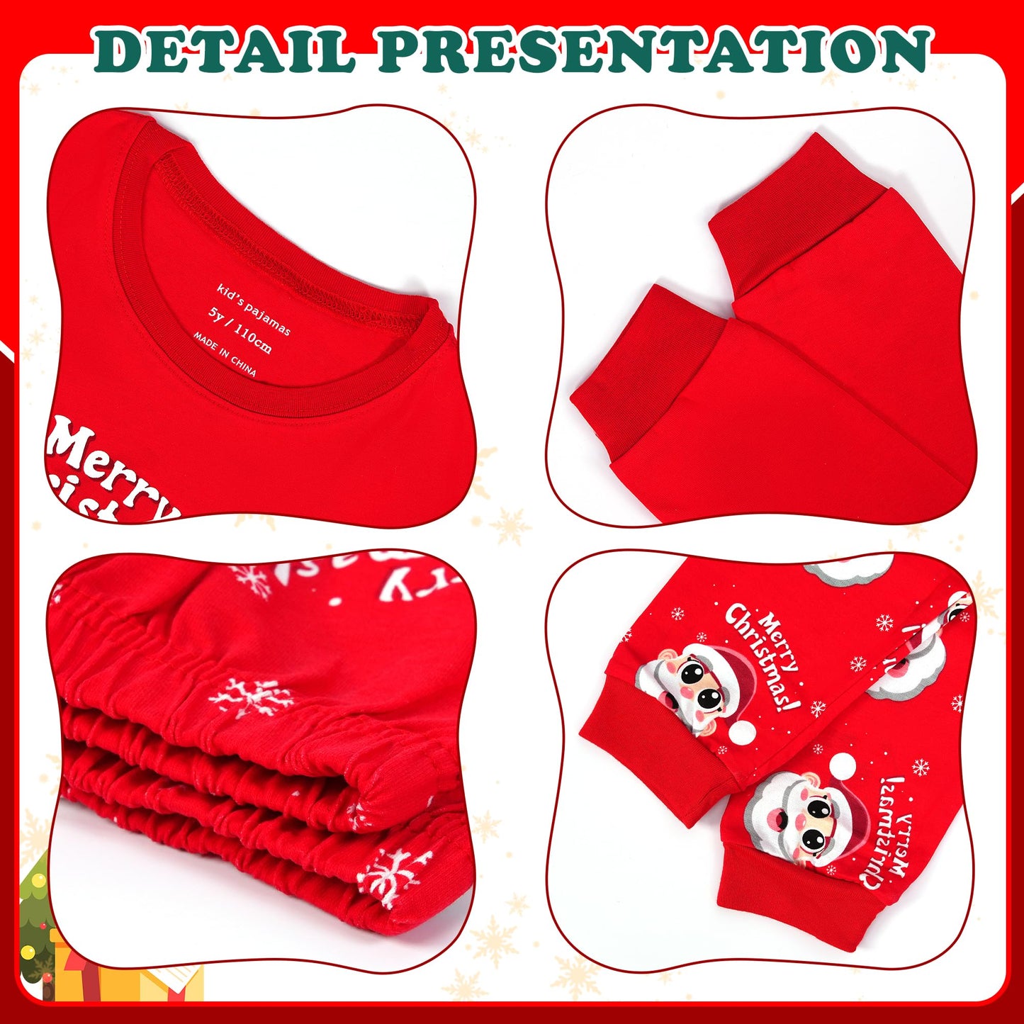 Tphon Kids Christmas Pajamas Sets Santa Claus Dinosaur Sleepwear Long Sleeve PJS Set for Boys Girls 2-12 Years