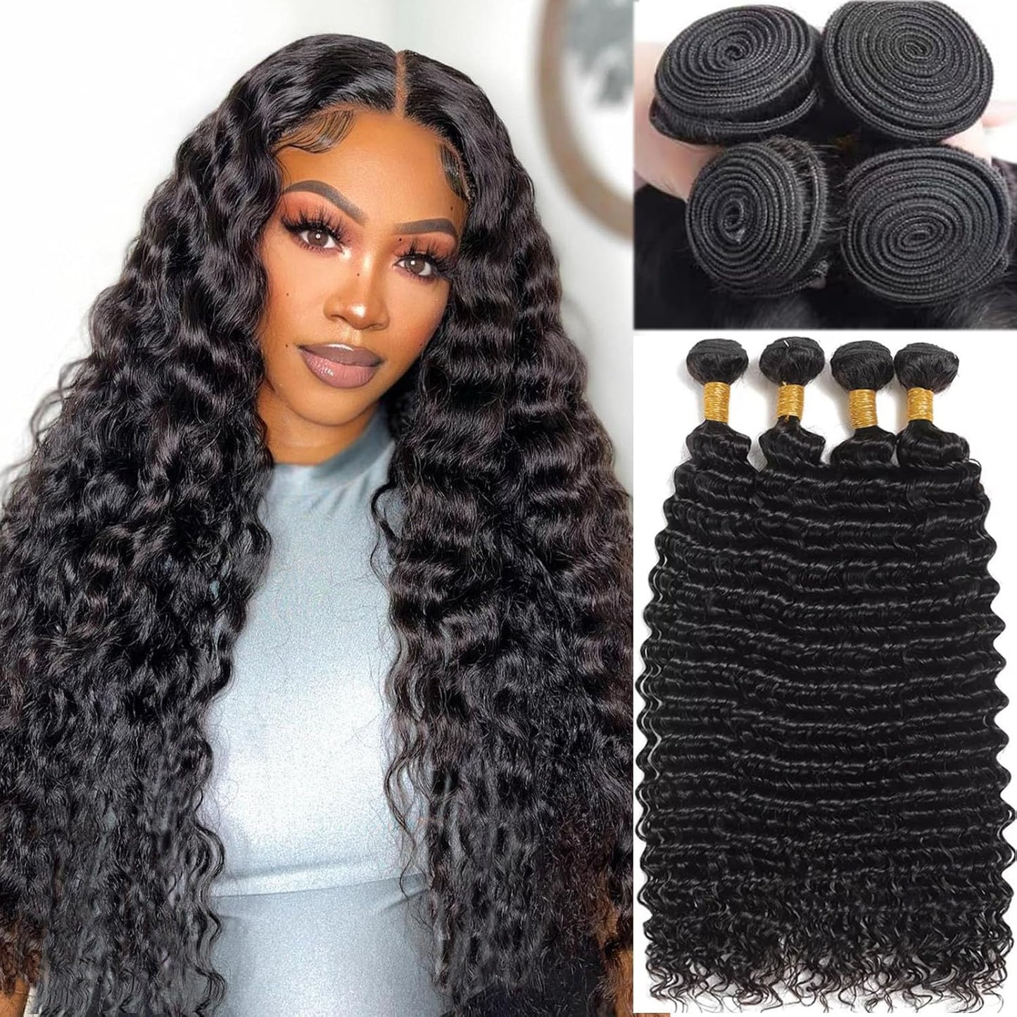 Brazilian Virgin Hair Bundles Deep Wave Human Hair Extensions