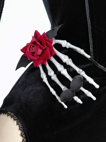 Gothic Vampire Costume - Women's Bodycon Dress with Spiderweb Cloak and Accessories