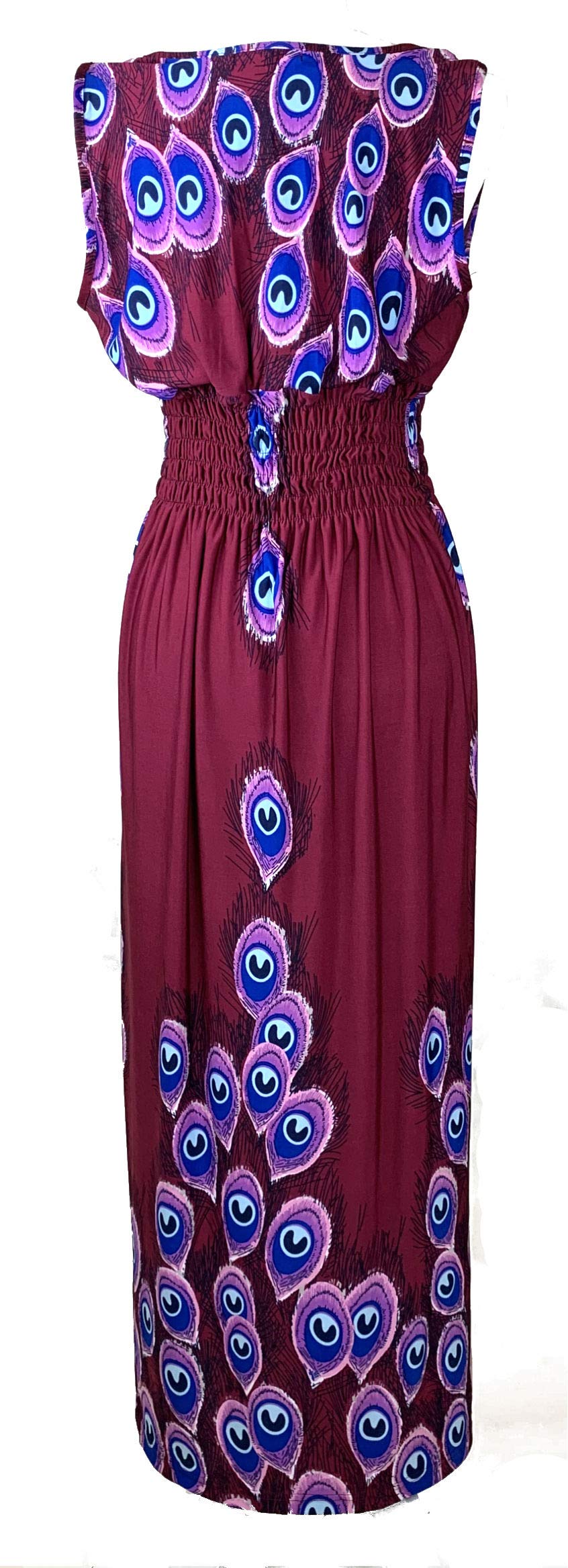 Smocked Maxi Dress - V Neck Exotic Print Dress for Maternity & Plus Size