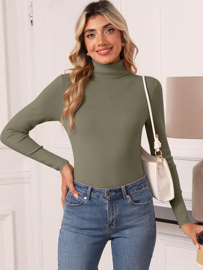Women's Turtleneck Long Sleeve Shirt - Thermal Underwear Top for Fall Winter