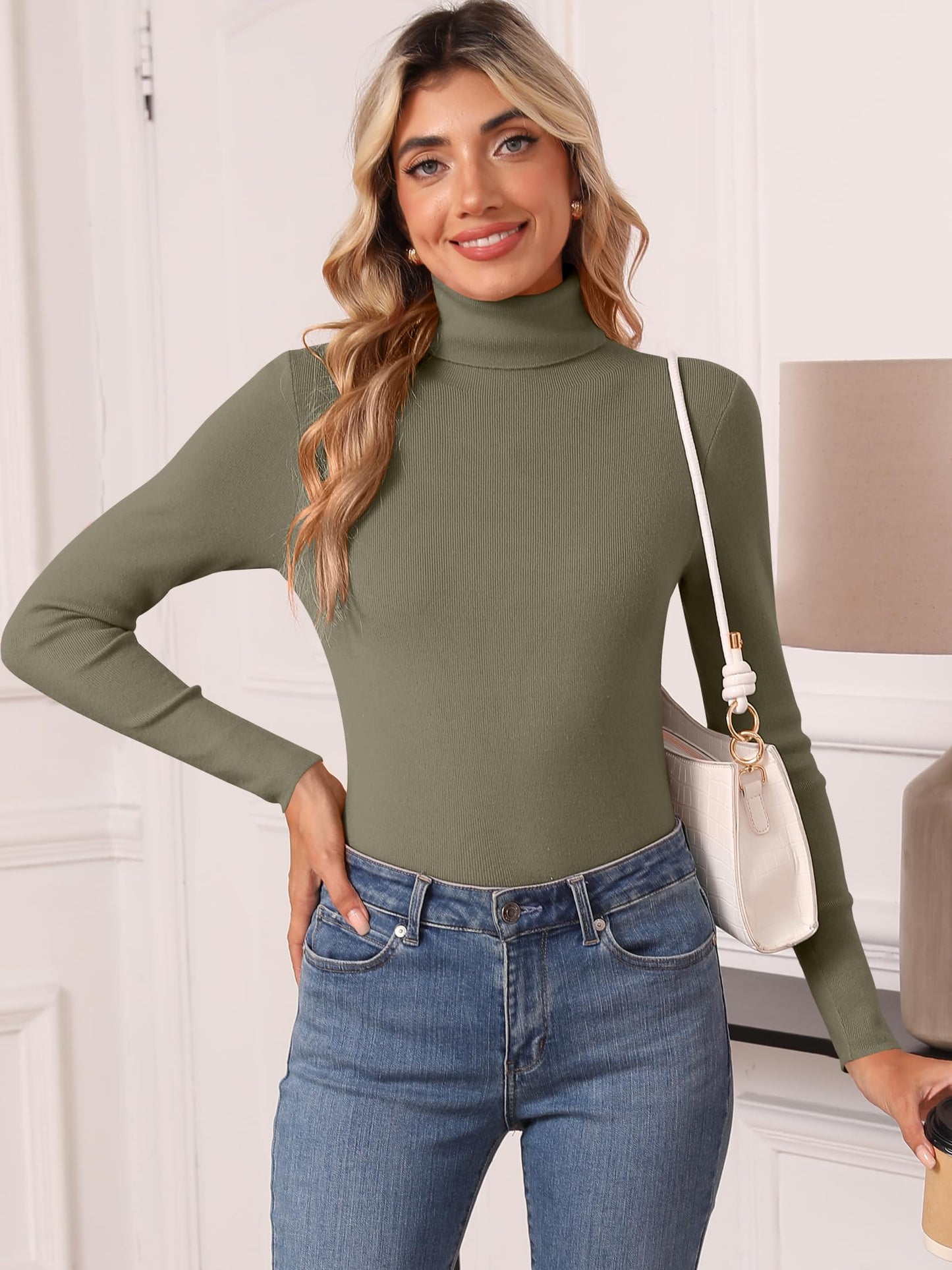 Women's Turtleneck Long Sleeve Shirt - Thermal Underwear Top for Fall Winter