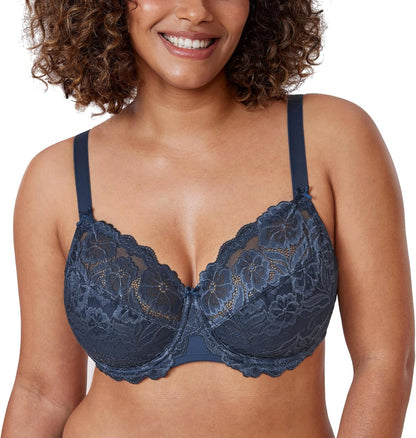 Plus Size Full Coverage Bra - Lace Underwire Unlined Bra Up to J Cup