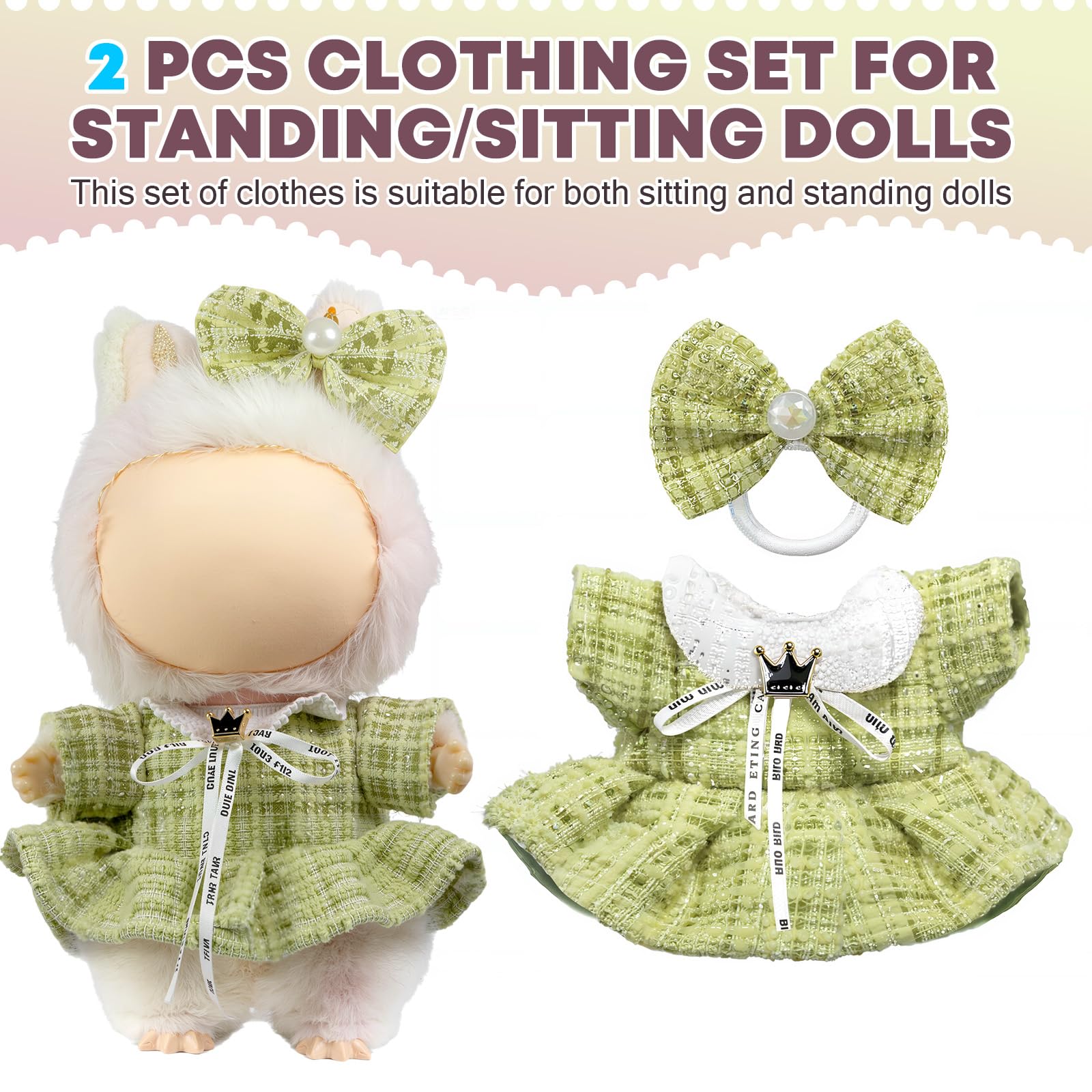 3 Piece Handmade Crochet Outfit for 17cm Dolls - Heart Sweater Hat & Bag Set