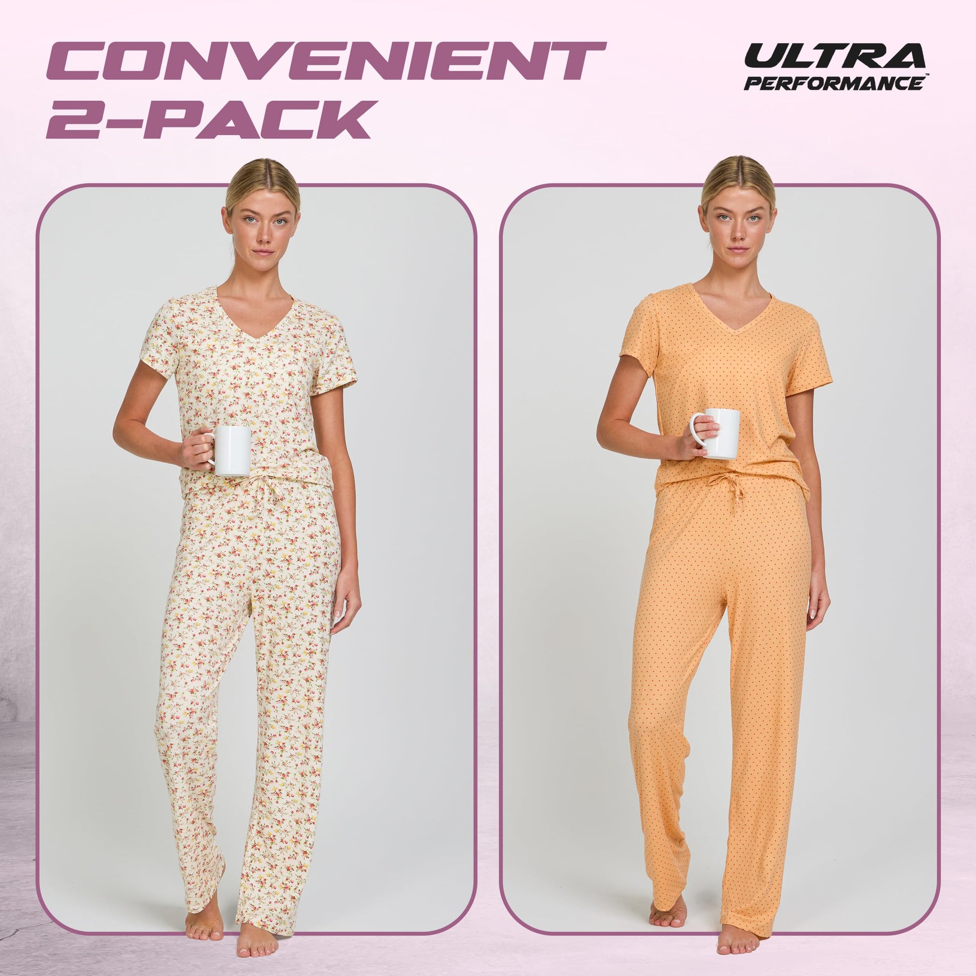 Women's Pajama Sets 2 Pack - Soft Lounge PJ Pants Set for Sleeping & Lounging