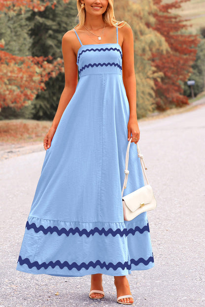 Blue Casual Dresses - Women's Sleeveless Spaghetti Strap Maxi Dress - Flowy Beach Ruffle