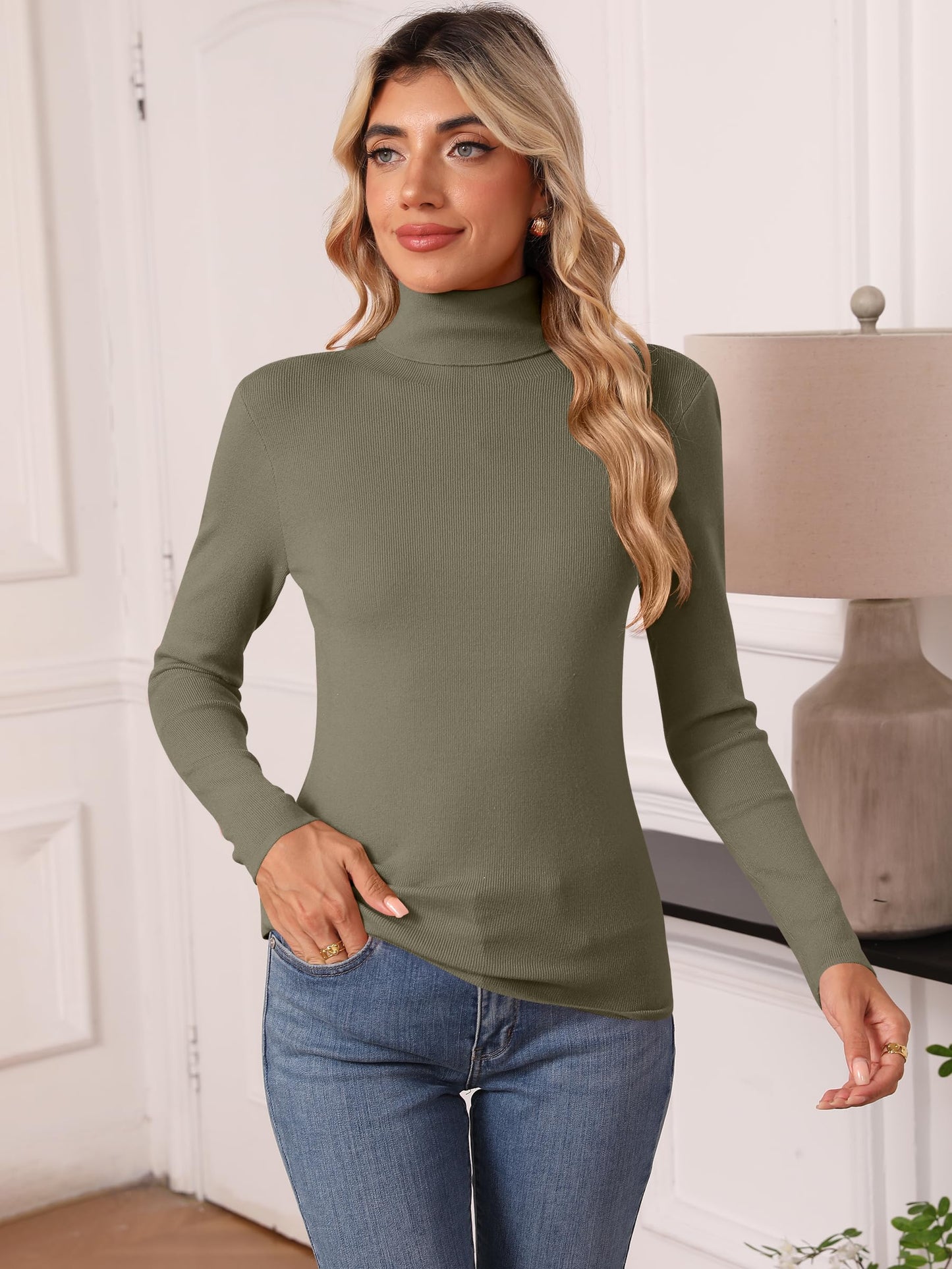 Women's Turtleneck Long Sleeve Shirt - Thermal Underwear Top for Fall Winter