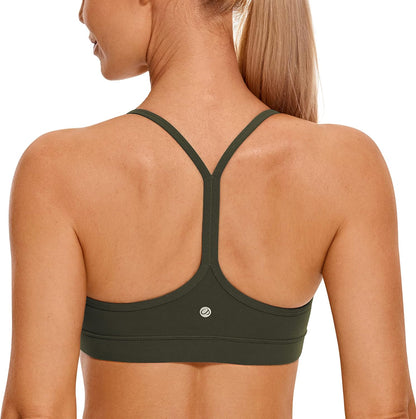 Women's Y-Back Sports Bra Padded Racerback Low Impact Workout Top Olive Green