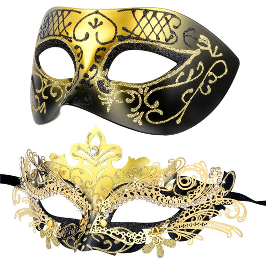 Masquerade Masks - Elegant Mardi Gras Party Masks - Premium Decorative Masks for Women and Men Gold & Black