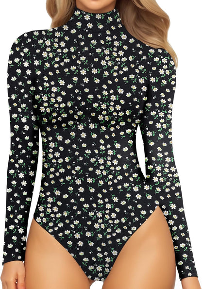 Mock Turtleneck Bodysuit - Long Sleeve Fitted Top with Snap Closure XX-Large 04 Long Sleeve Little Daisy