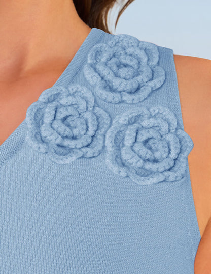 Women's One Shoulder Maxi Dress - Floral Ribbed Knit Summer Cocktail Dress