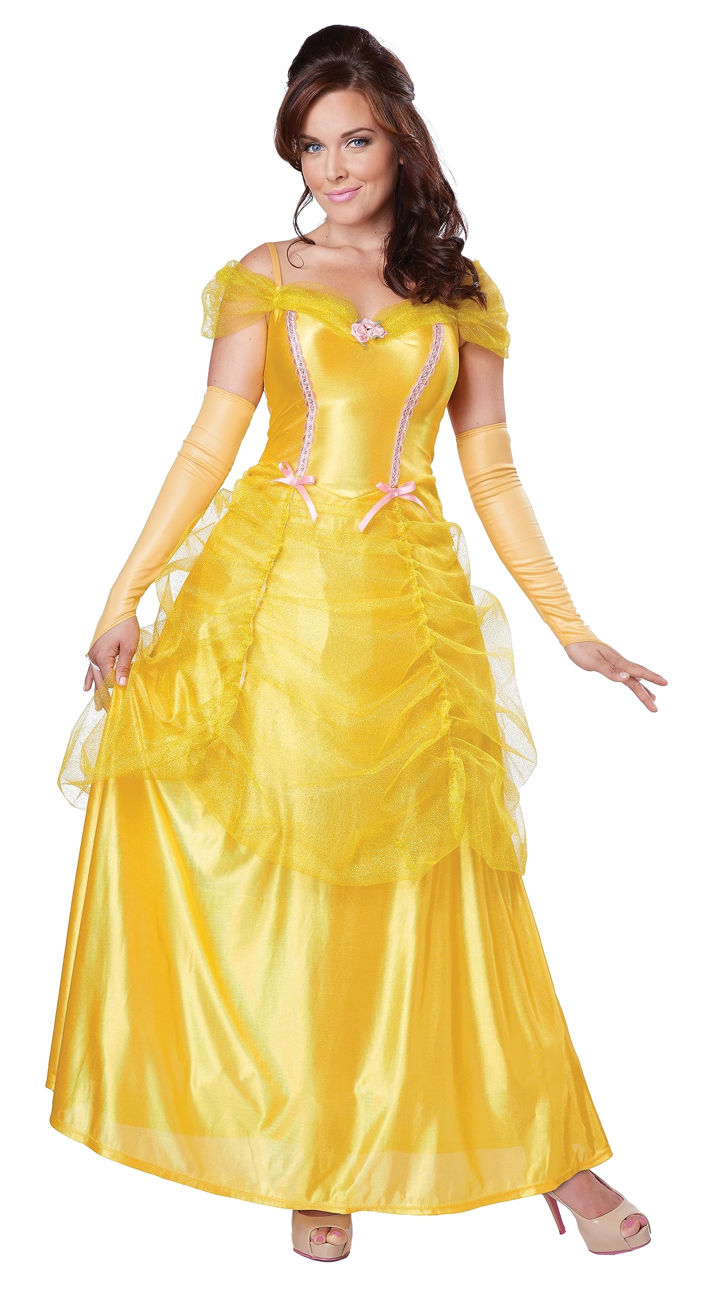 Women's Classic Beauty Princess Costume - Fairytale Long Dress with Gloves Yellow