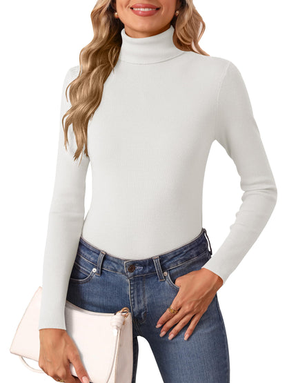 Women's Turtleneck Long Sleeve Shirt - Thermal Underwear Top for Fall Winter White