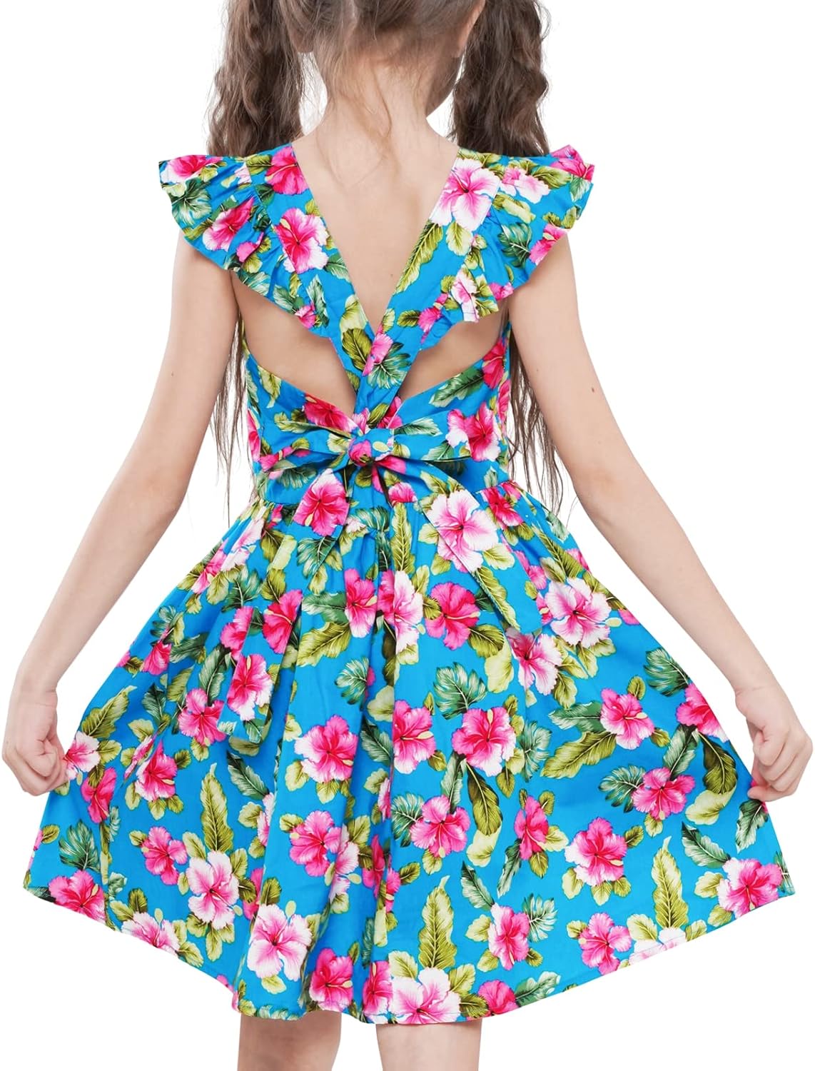 Girls Floral Cotton Dress - Sleeveless Summer Dress with Zipper Closure D31
